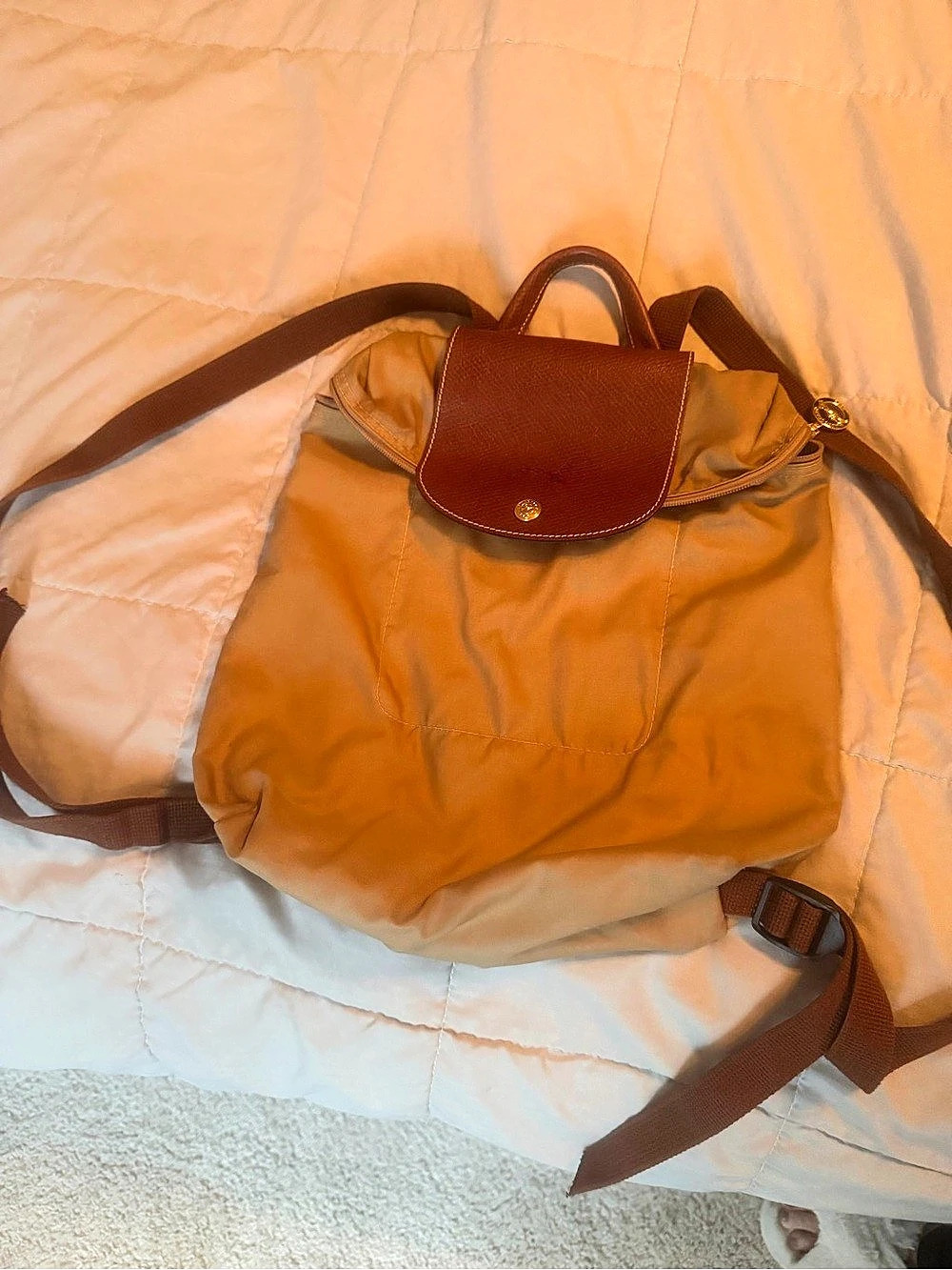 Longchamp Le Pliage Original Backpack Original Nylon Backpack in Brown & Tan